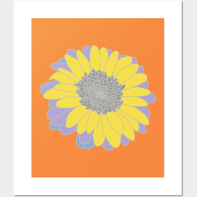 Yellow and Gray Flower Drawing Wall Art by ellenhenryart